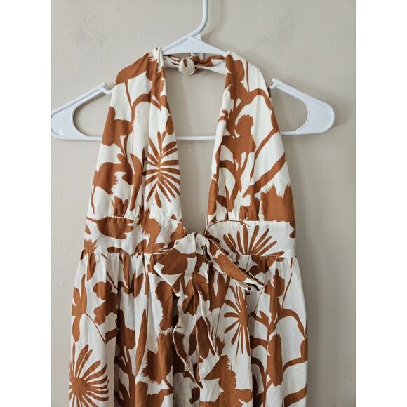 Bobbles and Lace Women’s Maxi Dress Large Sleeveless Halter Brown White Floral - Picture 4 of 12
